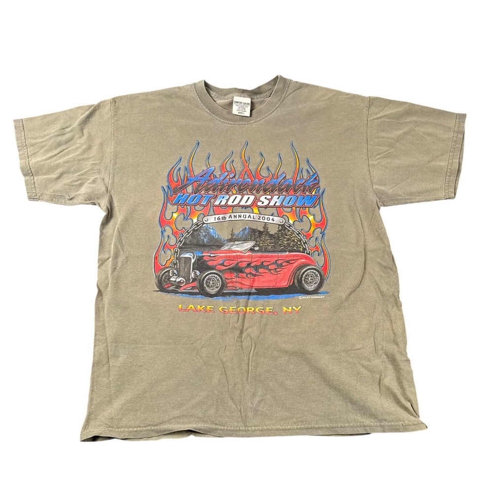 Comfort Colors Mens Adirondack Hot Rod Show 2004 T-Shirt Large Lake George‎ NY